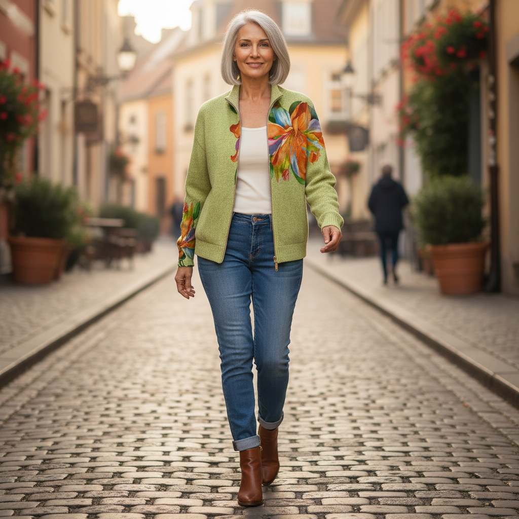 Claudia - Vest met kleurrijk leliemotief - sfeerbeeld