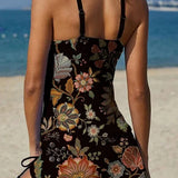 Fiesta – Grafische bloemen tankini met short, effect platte buik