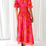 Elegante V-hals Maxi jurk met pofmouwen