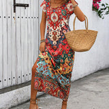 Elin | Kleurrijke casual jurk met print en splitten