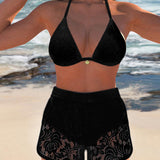 Nienke | Elegante eentonige kanten bikini set