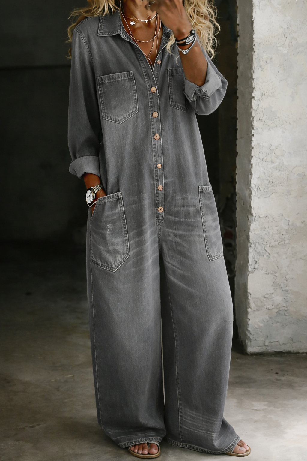 Jeanine - Casual denim tuinbroek - Grijs