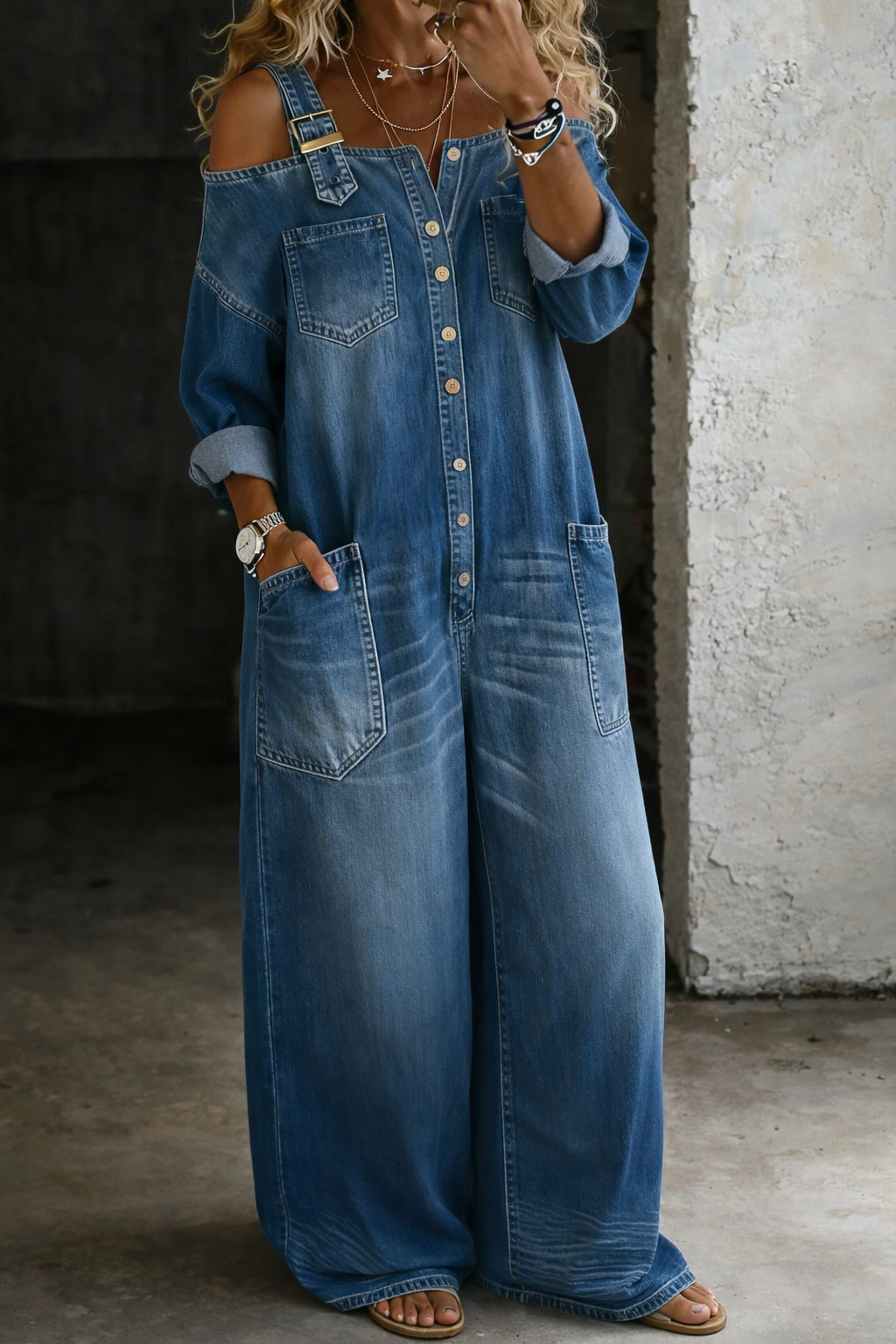 Chantal - Denim salopette met blote schouders - afbeelding 4
