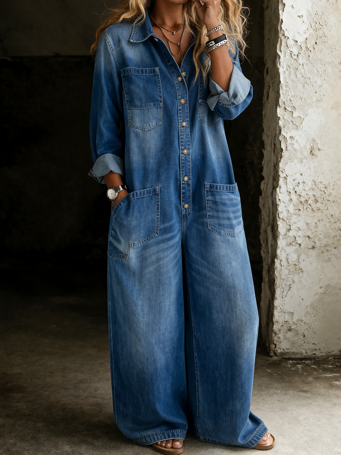 Jeanine - Casual denim tuinbroek - Blauw