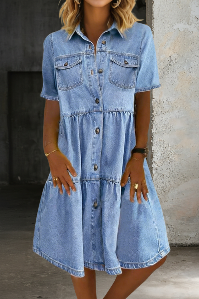 Femmy - Elegante casual denimjurk - Lichtblauw