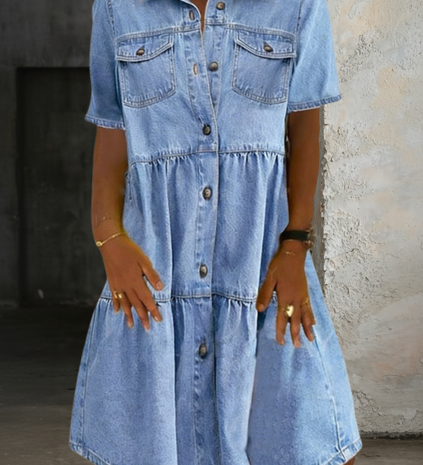 Femmy - Elegante casual denimjurk - Lichtblauw