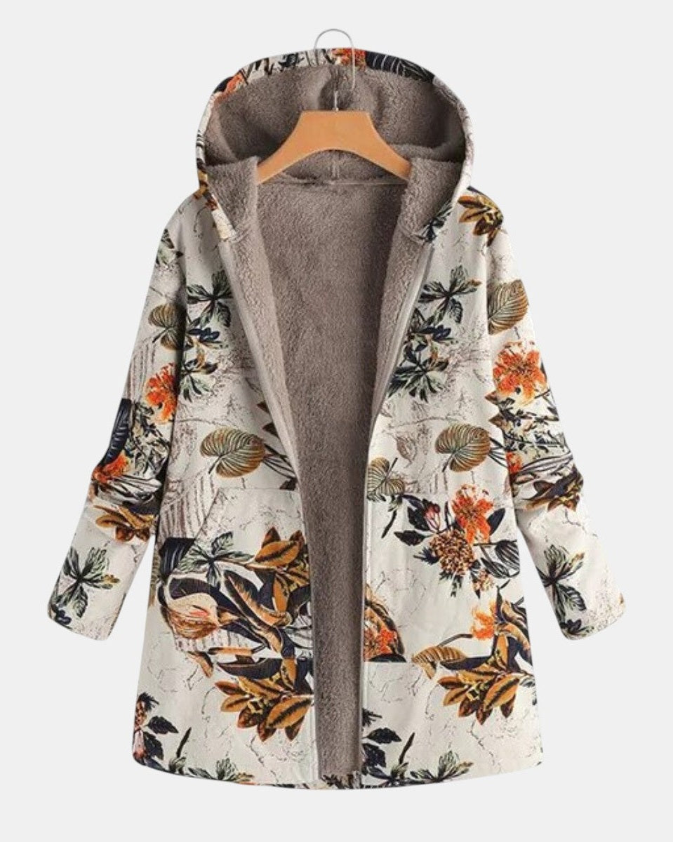 Elena - Boho sherpajas met capuchon en bloemenpatroon - afbeelding 2