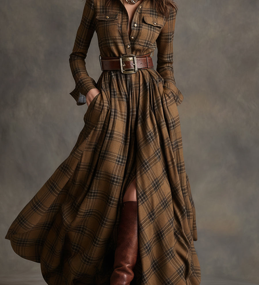 Antje - Elegante klassieke blousejurk - Bruin