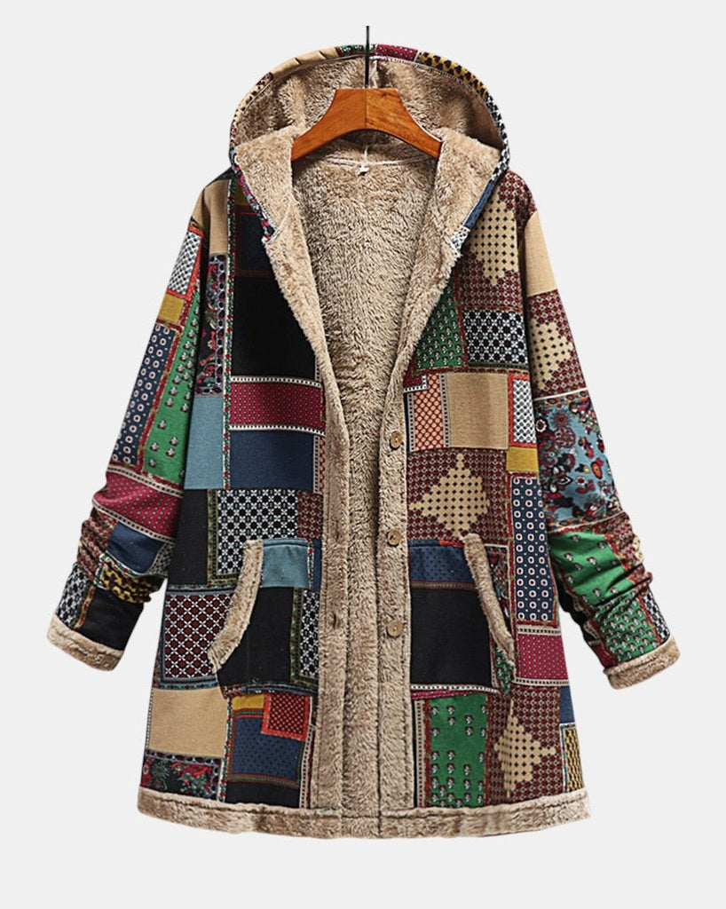 Herfst - Gezellige patchworkhoodie in aardetinten