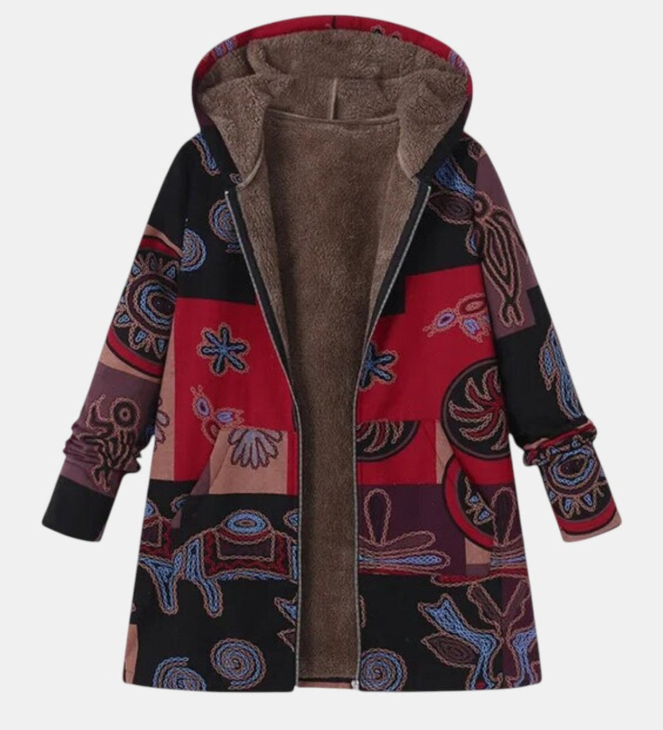 Marina - Boho patchworkjas met capuchon en abstract patroon
