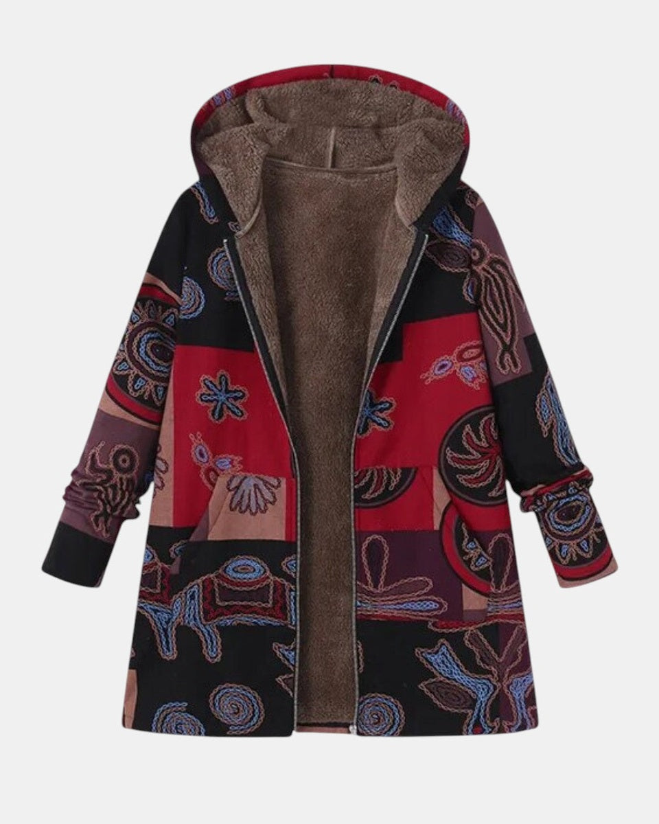 Marina - Boho patchworkjas met capuchon en abstract patroon