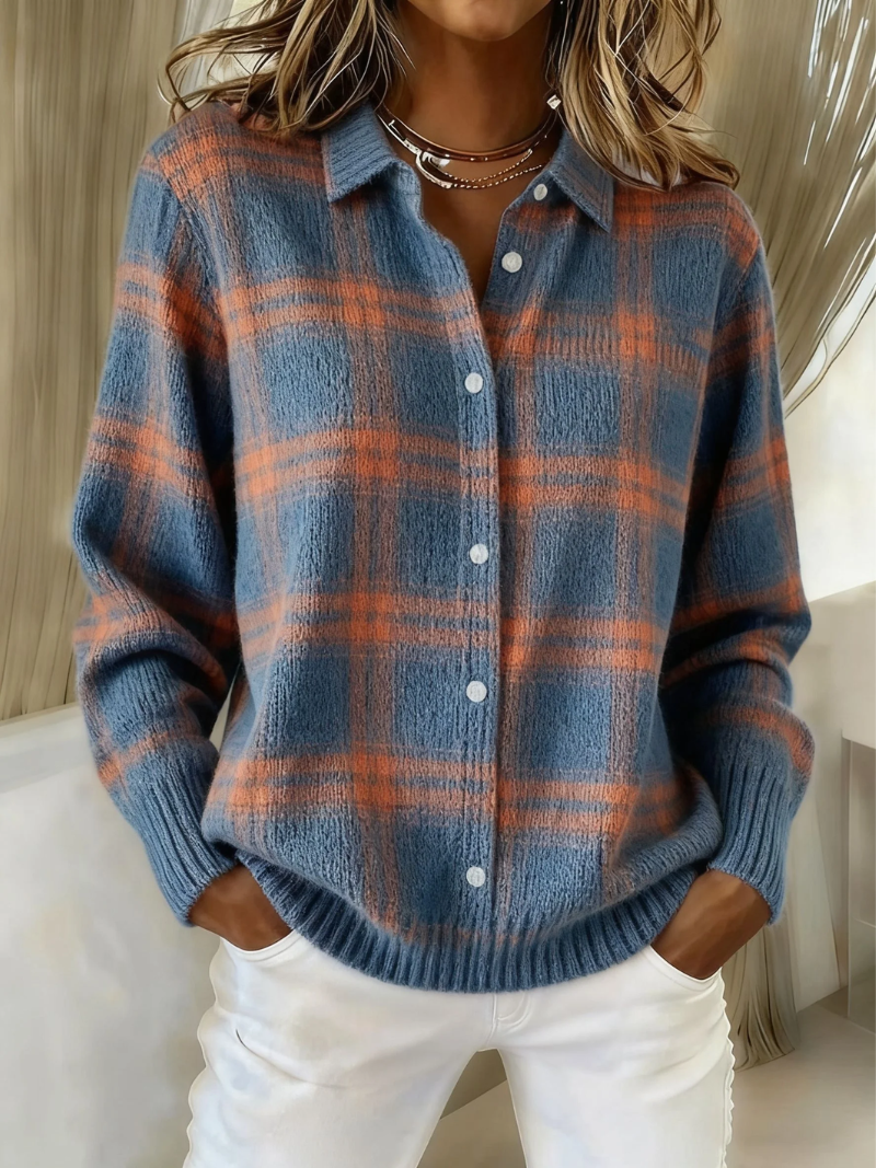 Zafira - Warm blauw geblokt vest - Blauw