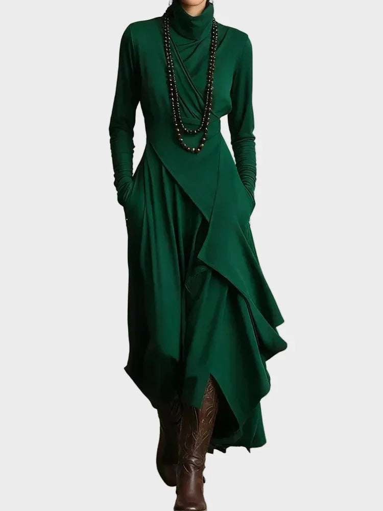 Brechtje - Asymmetrische gebreide maxi-jurk met hoge kraag - Groen