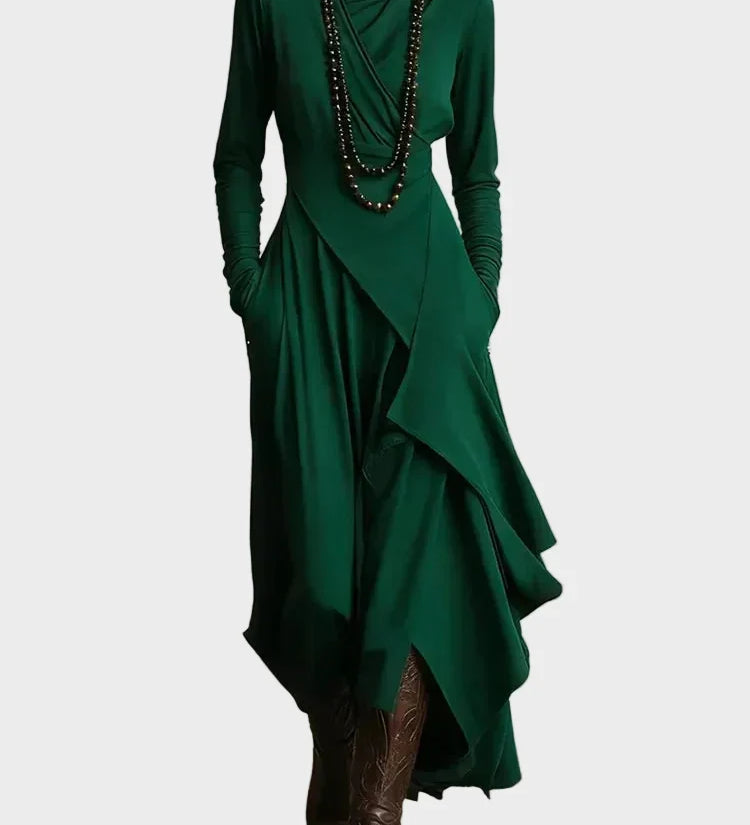 Brechtje - Asymmetrische gebreide maxi-jurk met hoge kraag - Groen