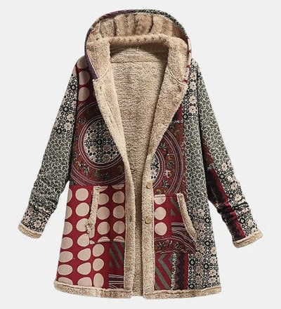 Scarlet - Bordeauxrood sherpa-jack met geometrisch patroon