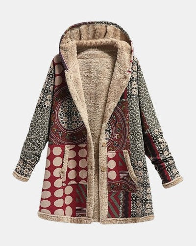 Scarlet - Bordeauxrood sherpa-jack met geometrisch patroon