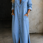 Thirza - Denimjurk met knoopsluiting - Donkerblauw