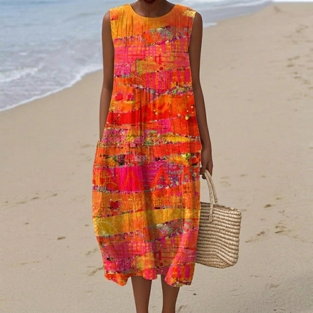 Ivy - Mouwloze midi-jurk - Oranje