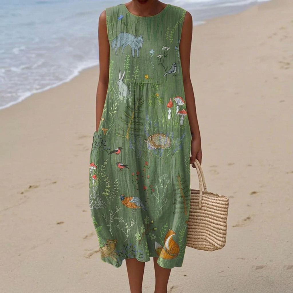 Lila - Mouwloze midi-jurk - Groen