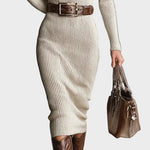 Aleida - Gebreide midi-jurk met ceintuur en col - afbeelding 3