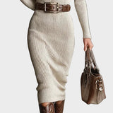 Aleida - Gebreide midi-jurk met ceintuur en col - afbeelding 3