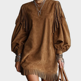Nelly - Vintage mini-jurk met mouwen - Bruin
