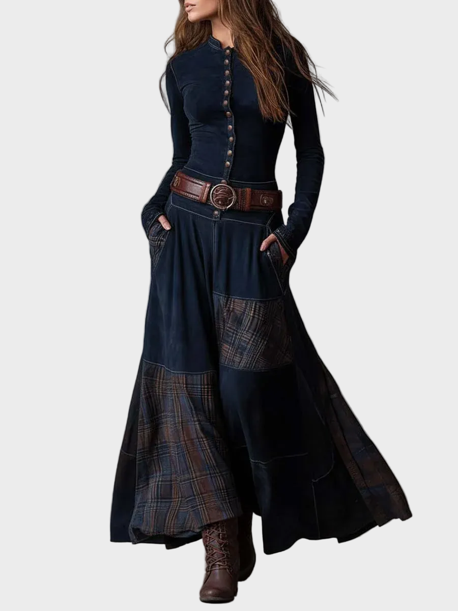 Berdien - Maxi-jurk van marineblauwe suédine met riem - afbeelding 6