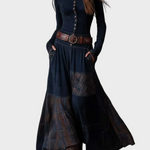Berdien - Maxi-jurk van marineblauwe suédine met riem - afbeelding 6
