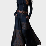 Berdien - Maxi-jurk van marineblauwe suédine met riem - afbeelding 6