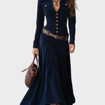 Froukje - Maxi-jurk van suédine met riem - Donkerblauw