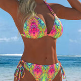 Kleurrijke bikini met halterhals en print