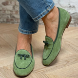 Geneviève - Elegante platte schoenen met strik - Groen (bijna uitverkocht)