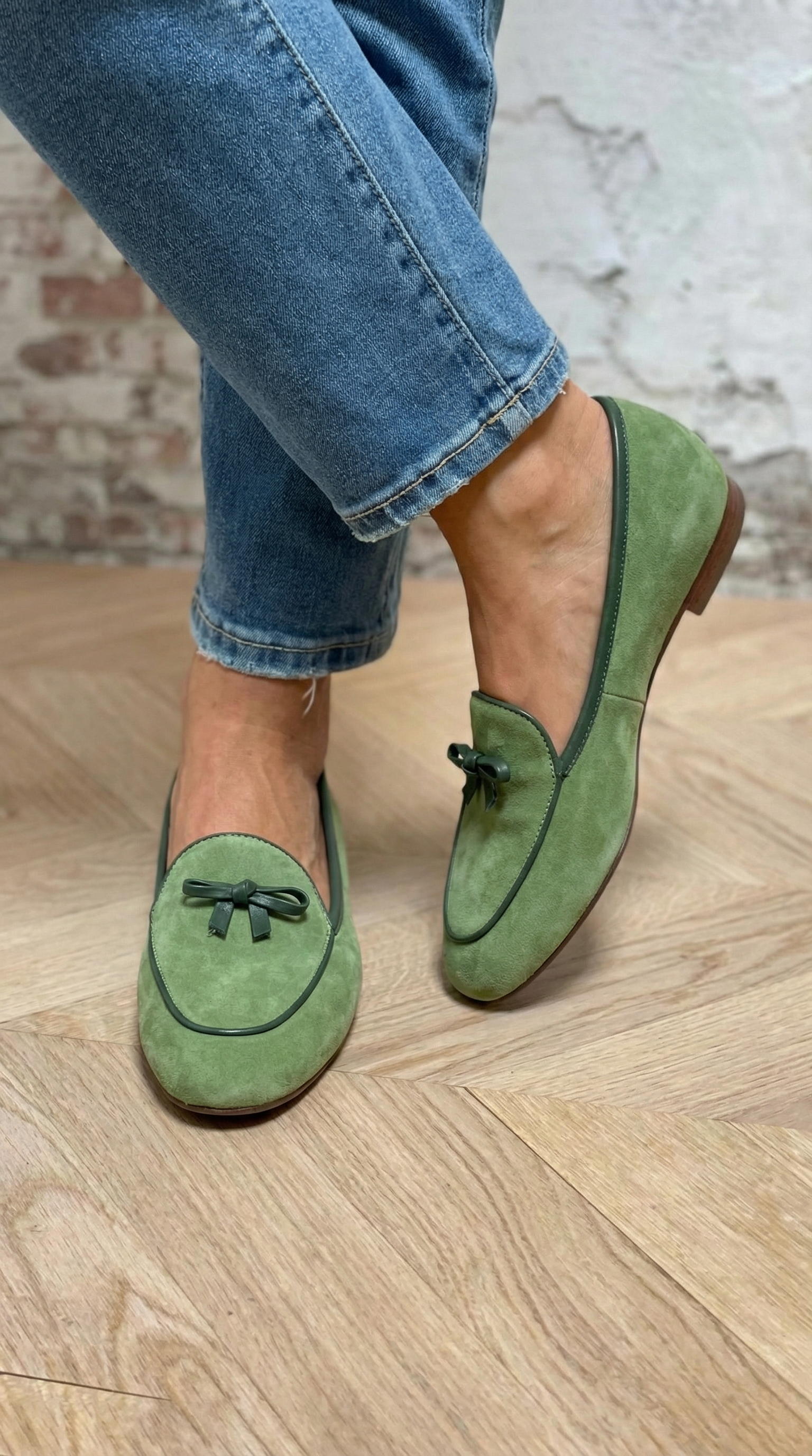 Geneviève - Elegante platte schoenen met strik - Groen (bijna uitverkocht)