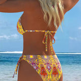 Kleurrijke bikini met halterhals en print