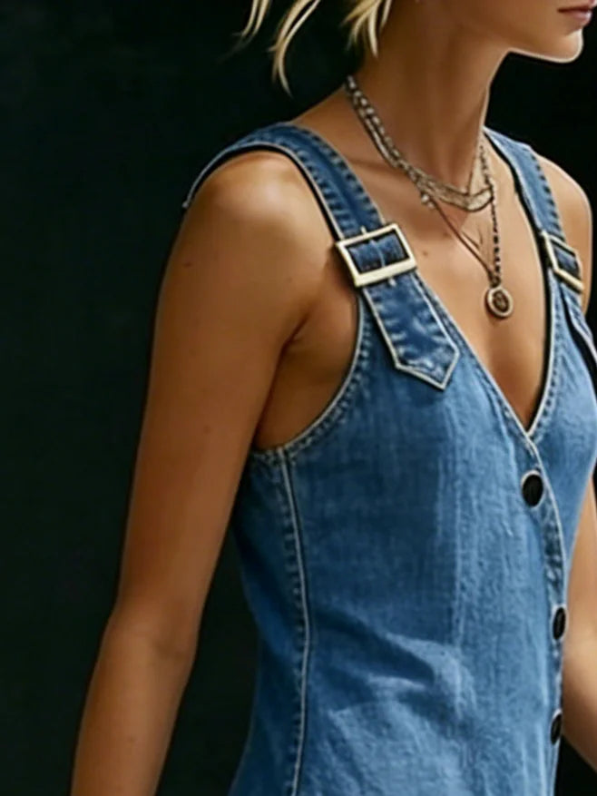 Vivian - Lange denimjurk met knopen - afbeelding 3