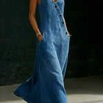 Vivian - Lange denimjurk met knopen - Blauw