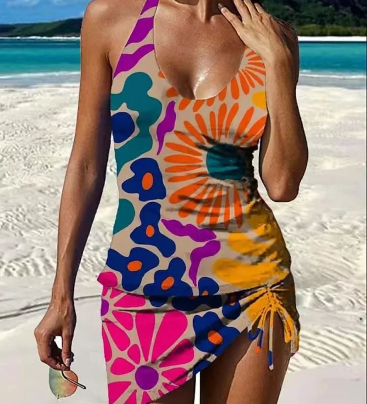 Fiesta – Grafische bloemen tankini met short, effect platte buik