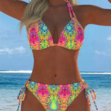 Kleurrijke bikini met halterhals en print