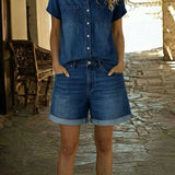 Ina - Korte denimset - Marineblauw