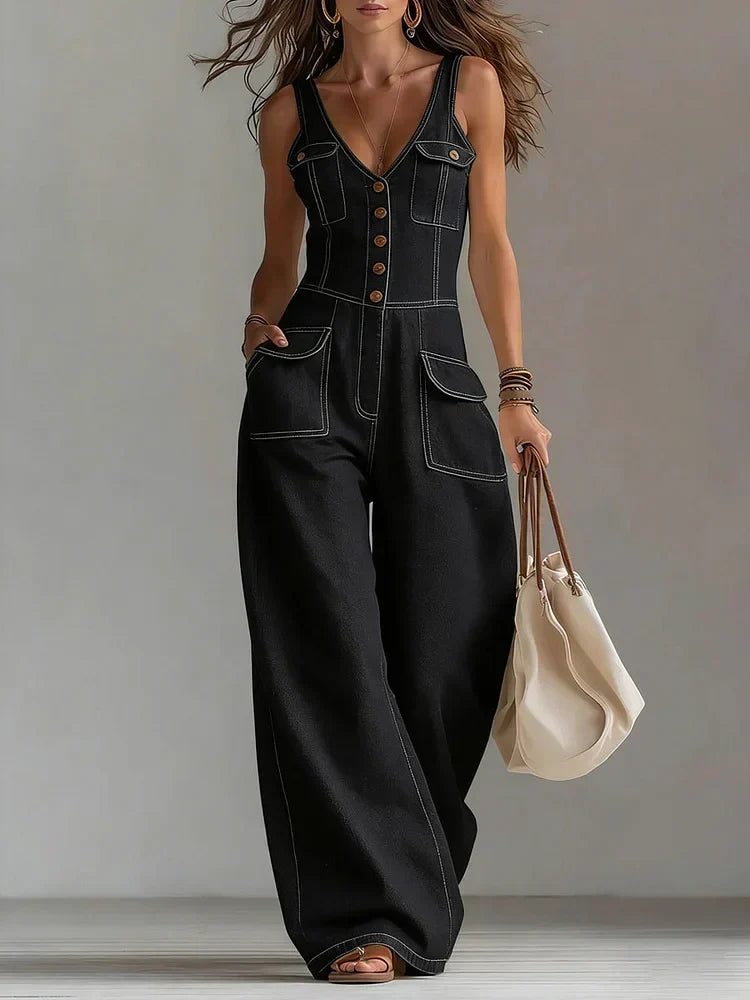 Katinka - Ontspannen denimcombinatie - Zwart