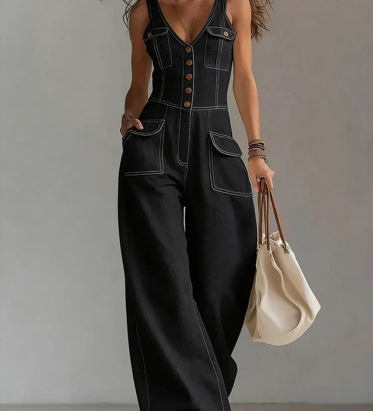 Katinka - Ontspannen denimcombinatie - Zwart