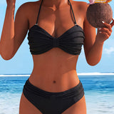 Effen bikini met halterhals