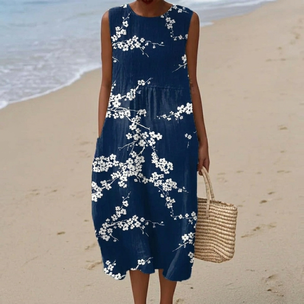 Tess - Mouwloze midi-jurk - Blauw