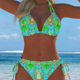 Kleurrijke bikini met halterhals en print