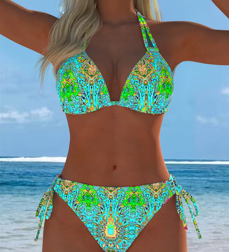 Kleurrijke bikini met halterhals en print