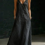 Vivian - Lange denimjurk met knopen - Zwart