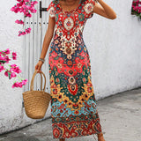 Elin | Kleurrijke casual jurk met print en splitten