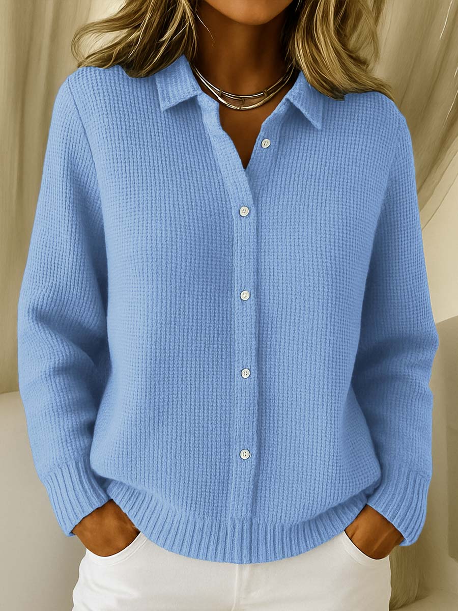 Katrina - Gestructureerd vest met knopen - Blauw