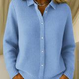 Katrina - Gestructureerd vest met knopen - Blauw