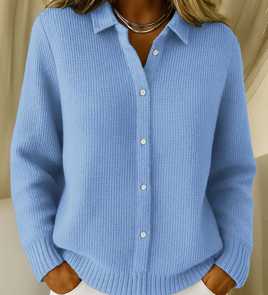Katrina - Gestructureerd vest met knopen - Blauw